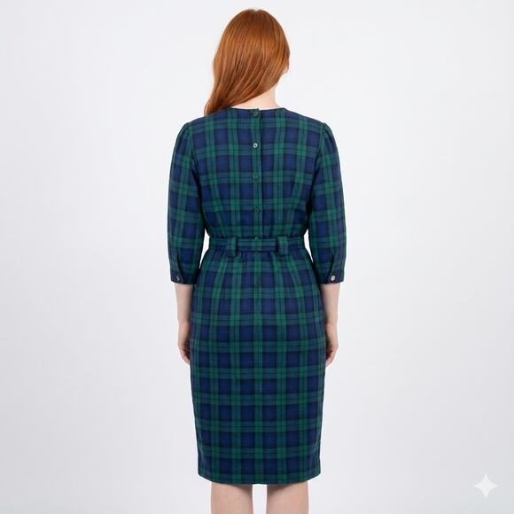 Vintage Clues Collections Plaid Long Sleeve Shift Dress Rockabilly Preppy Sz 14 - Picture 3 of 5
